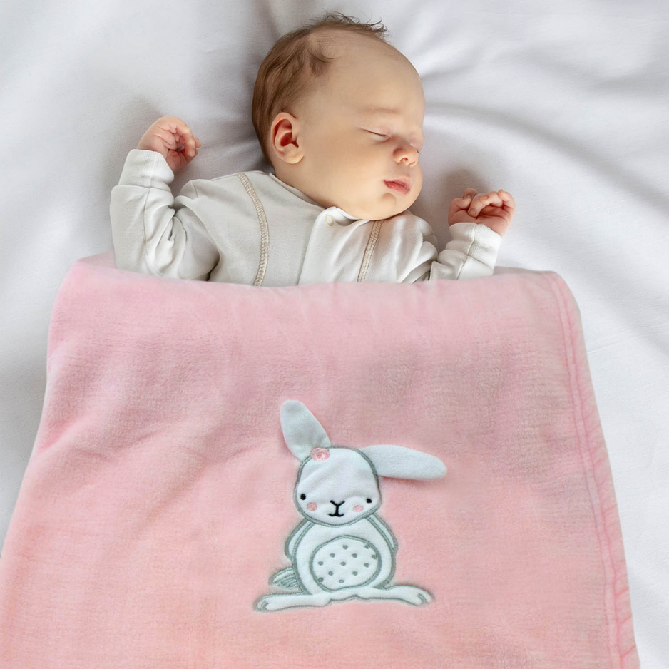 Decke Rosa Mit Hase | Babydecke Bestickt