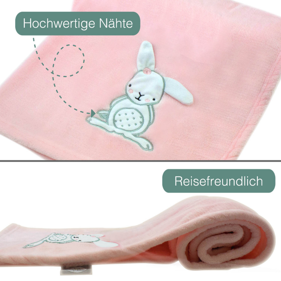 Decke Rosa Mit Hase | Babydecke Bestickt