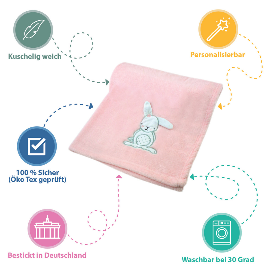 Decke Rosa Mit Hase | Babydecke Bestickt