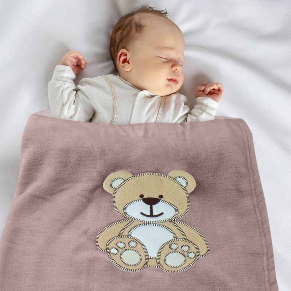 Decke Altrosa Mit Bär | Babydecke Bestickt