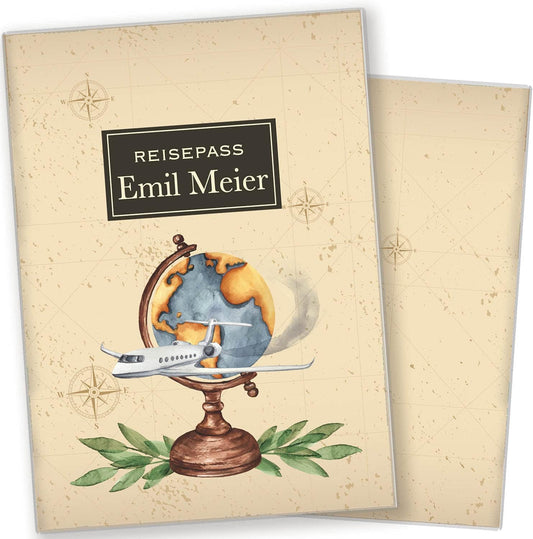 Globus Klassik Reisepasshülle für Erwachsene und Kinder Mit Namen