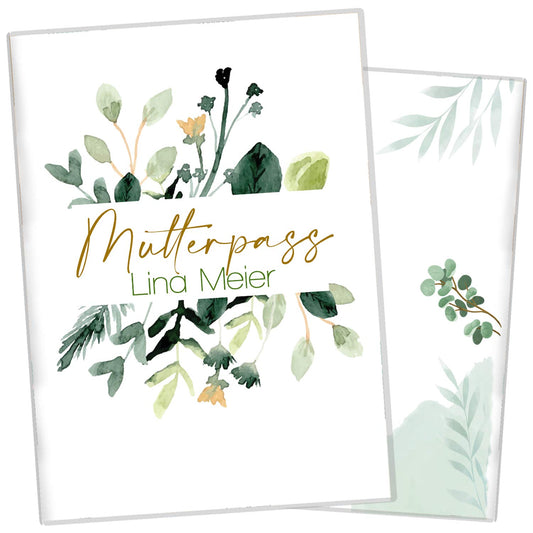 Green Flowers Mutterpasshülle Mit Personalisierung