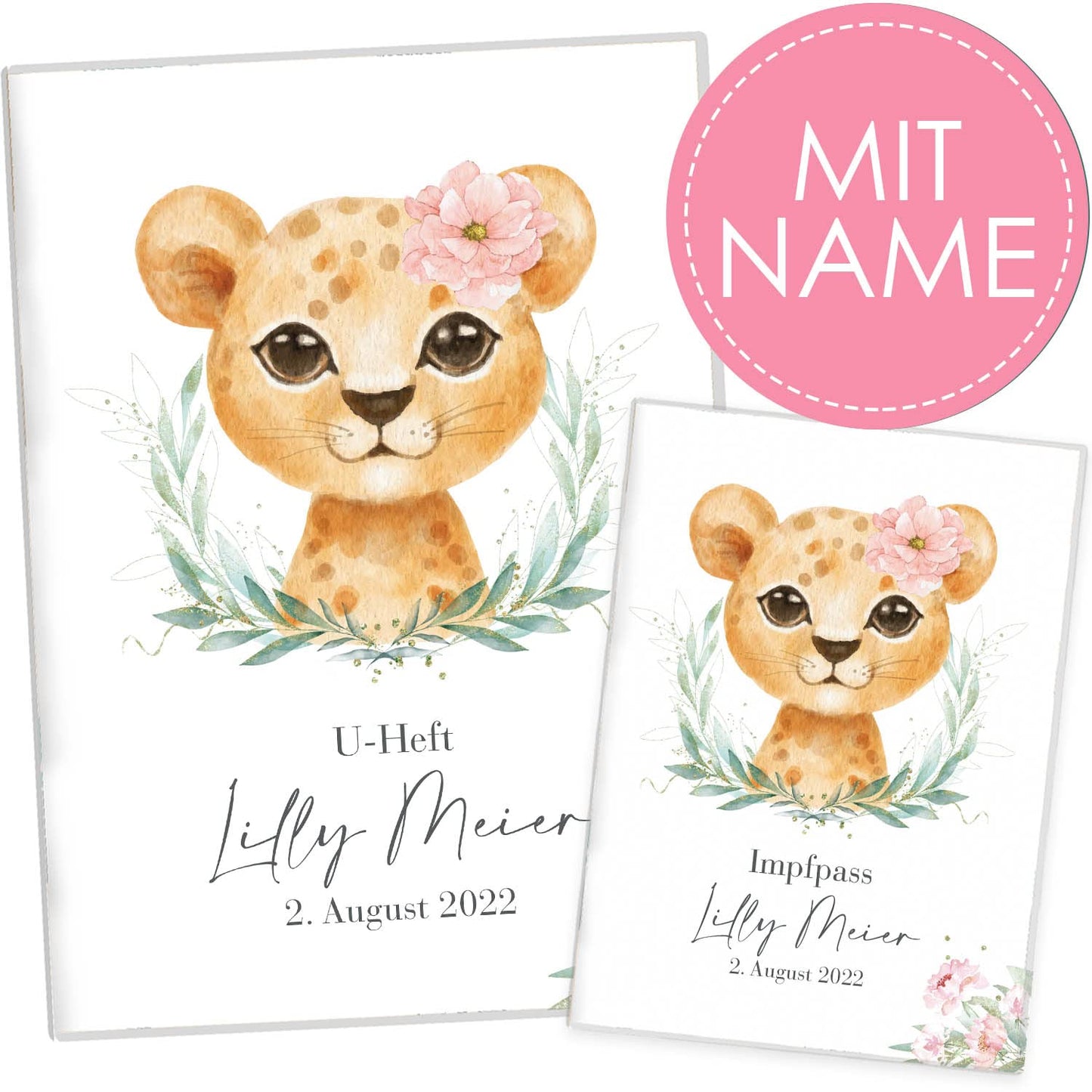 Löwen Mädchen U-Heft und Impfpasshülle Mit Personalisierung