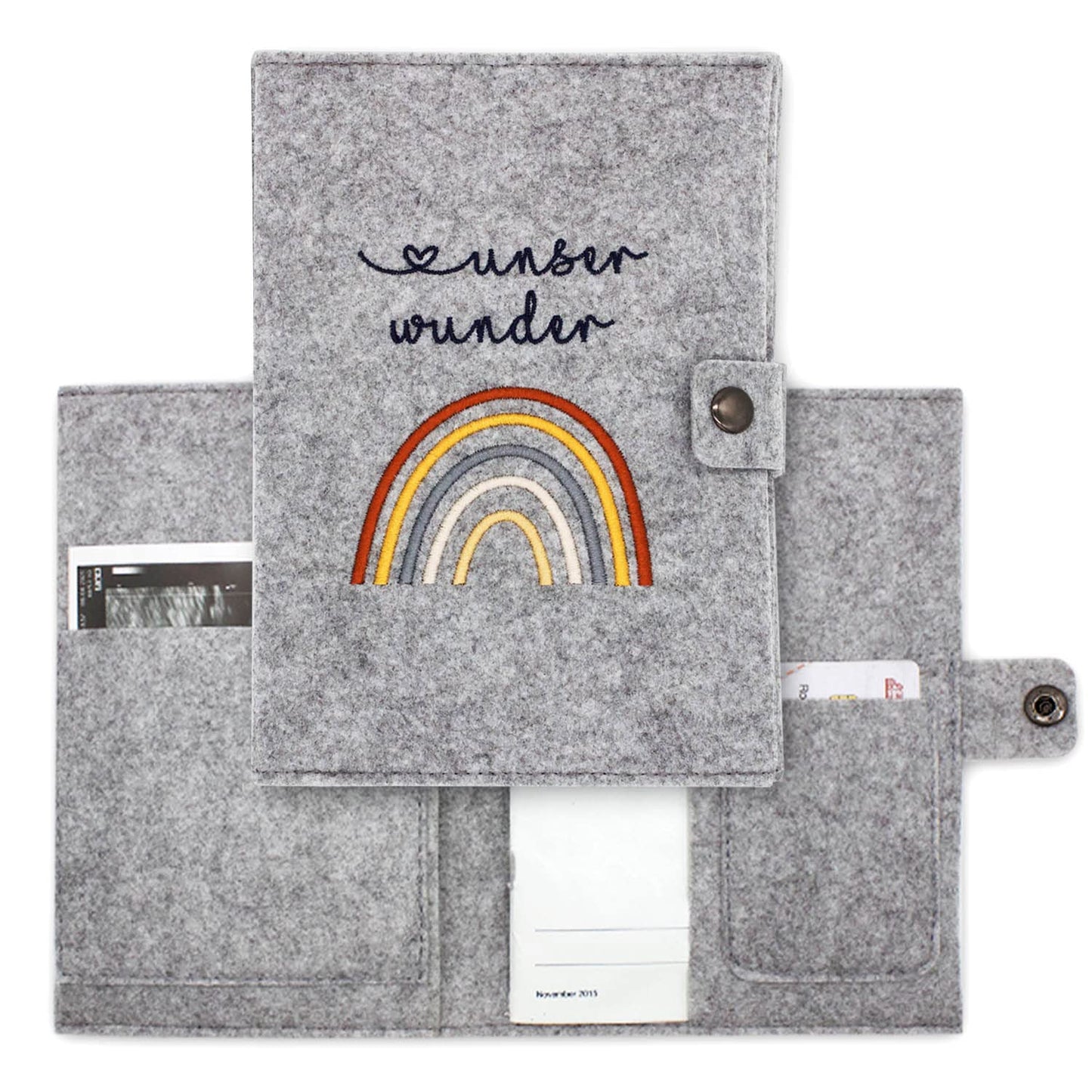 Regenbogen Natural Mutterpasshülle aus Filz Ohne Personalisierung