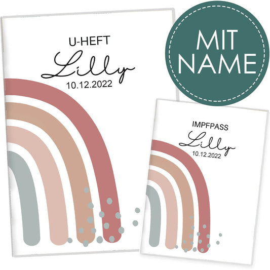 Regenbogen Altrosa U-Heft und Impfpasshülle Mit Personalisierung