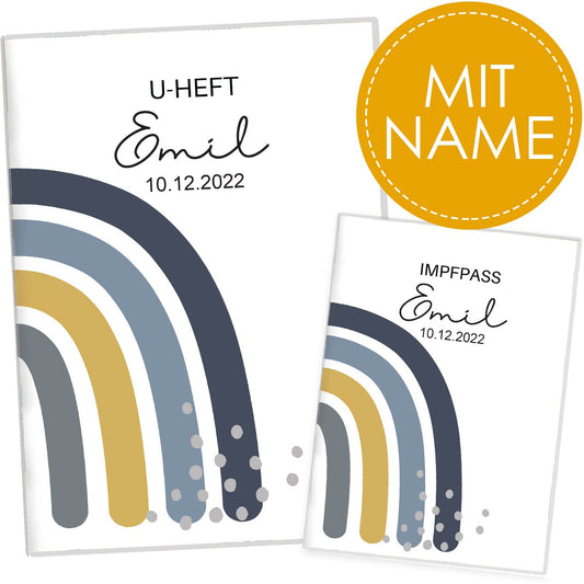 Regenbogen Blau U-Heft und Impfpasshülle Mit Personalisierung
