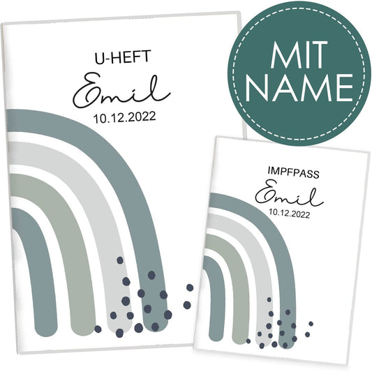 Regenbogen Jadegrün U-Heft und Impfpasshülle Mit Personalisierung