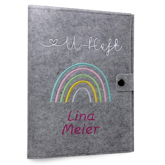 Regenbogen Pastell U-Heft und Impfpasshülle aus Filz Mit Personalisierung