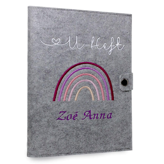 Regenbogen Rosa U-Heft und Impfpasshülle aus Filz Mit Personalisierung