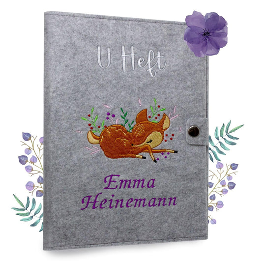 Rehkitz U-Heft und Impfpasshülle aus Filz Mit Personalisierung