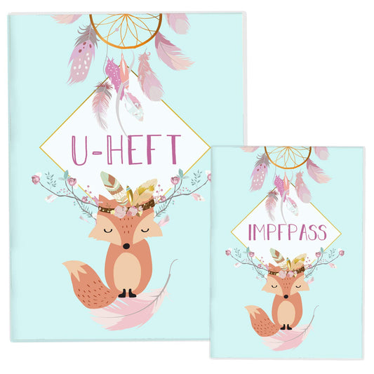 Boho Fuchs Blau U-Heft und Impfpasshülle Ohne Personalisierung
