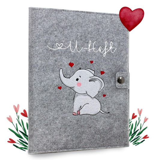 Elefant U-Heft und Impfpasshülle aus Filz Ohne Personalisierung
