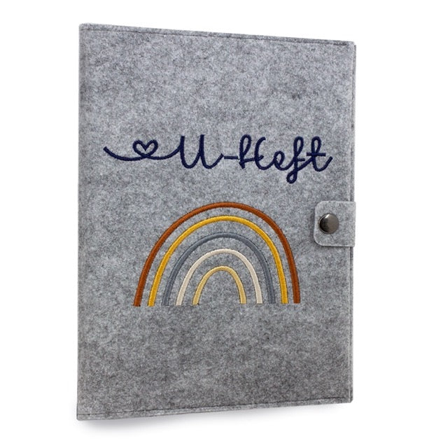 Regenbogen Natural U-Heft und Impfpasshülle aus Filz Ohne Personalisierung