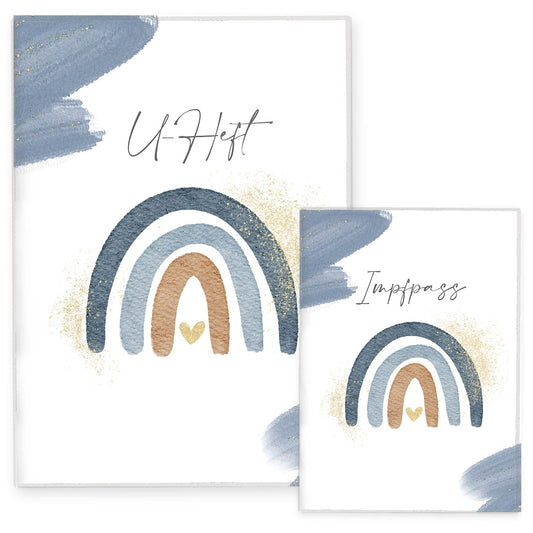 Wasserfarben Blau U-Heft und Impfpasshülle Ohne Personalisierung