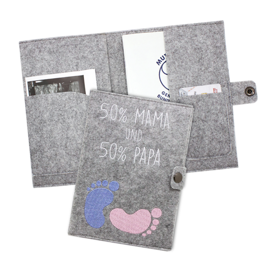 50% MAMA und 50% PAPA Mutterpasshülle aus Filz Ohne Personalisierung