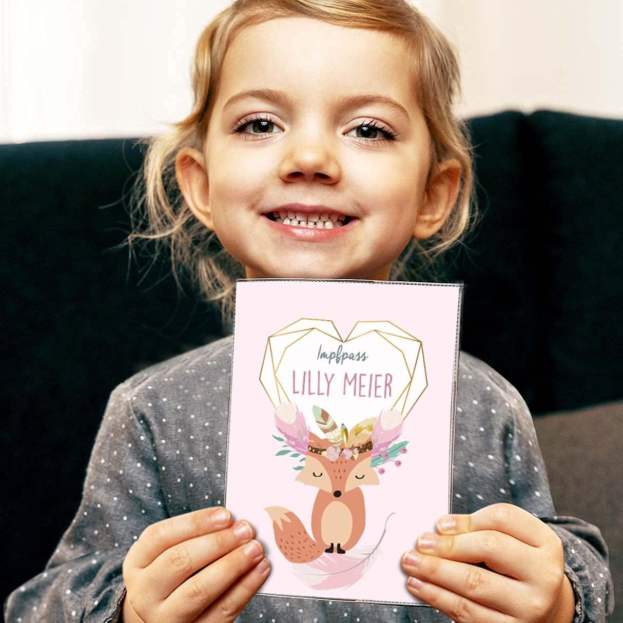 Boho Fuchs Rosa Personalisierbare Impfpasshülle für Erwachsene und Kinder