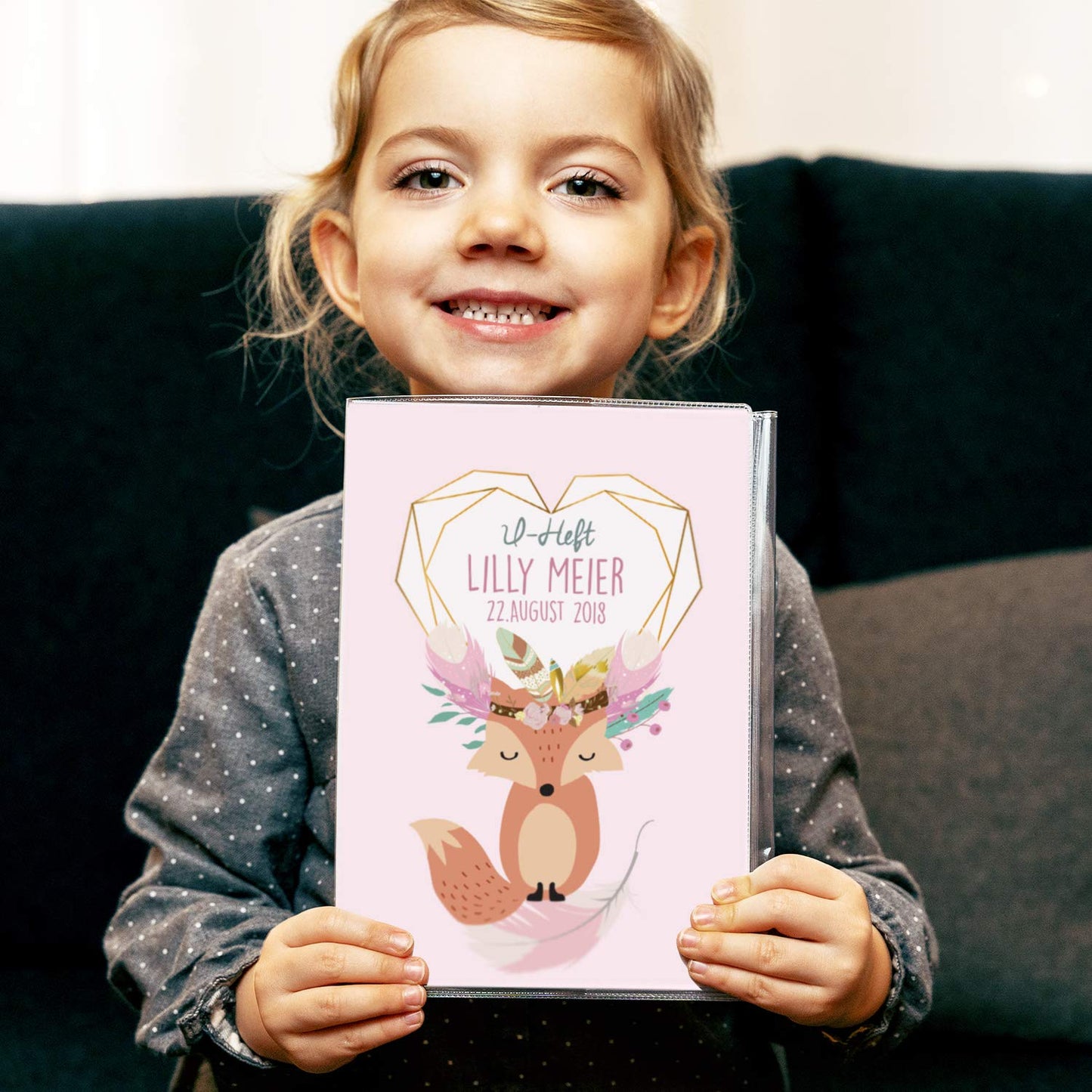 Boho Fuchs Rosa U-Heft und Impfpasshülle Mit Personalisierung