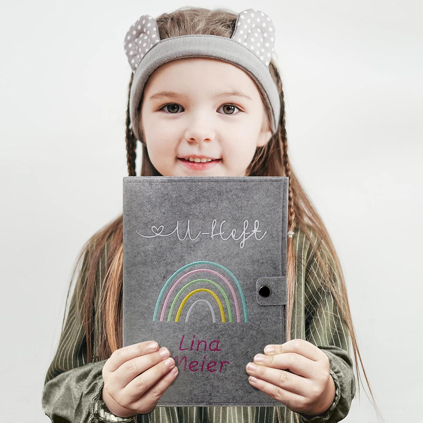 Regenbogen Pastell U-Heft und Impfpasshülle aus Filz Mit Personalisierung