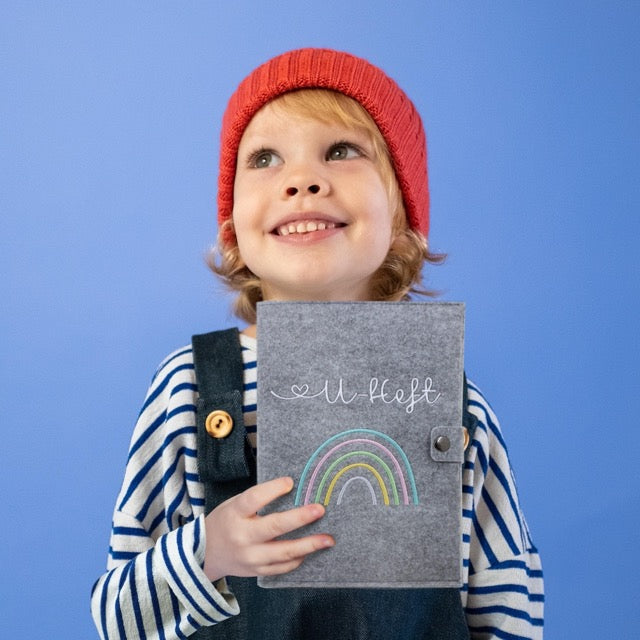 Regenbogen Pastell U-Heft und Impfpasshülle aus Filz Ohne Personalisierung