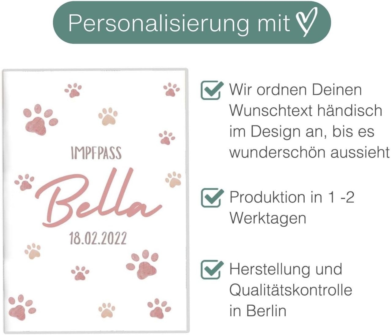 Pfote Rosa Wilhelm Fell Impfpasshülle für Tiere Mit Namen