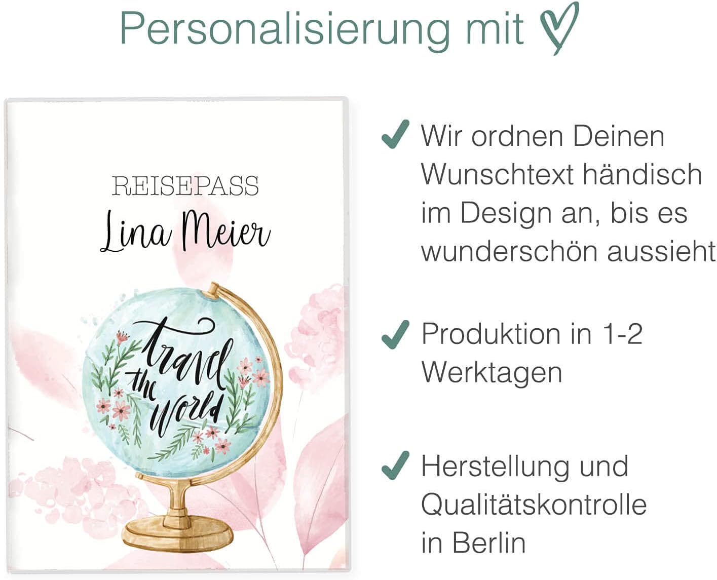 Globus Blush Reisepasshülle für Erwachsene und Kinder Mit Namen