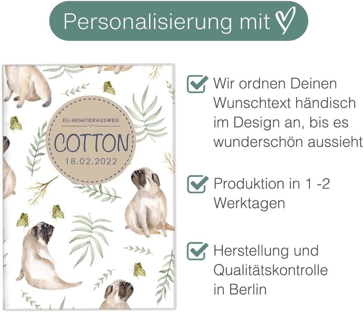 Cotton Wilhelm Fell EU-Heimtierausweis für Tiere Mit Namen