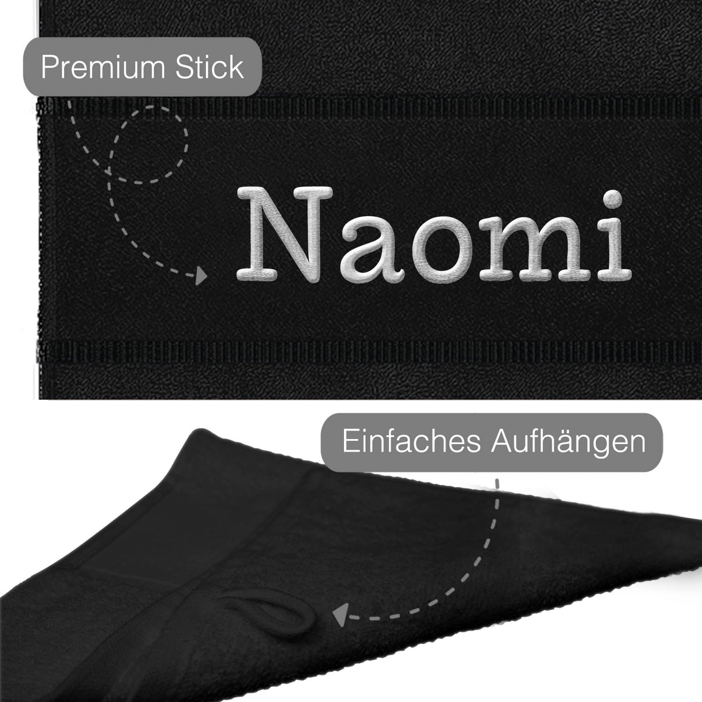 Schwarz Hochwertiges Händehandtuch Bestickt mit Namen