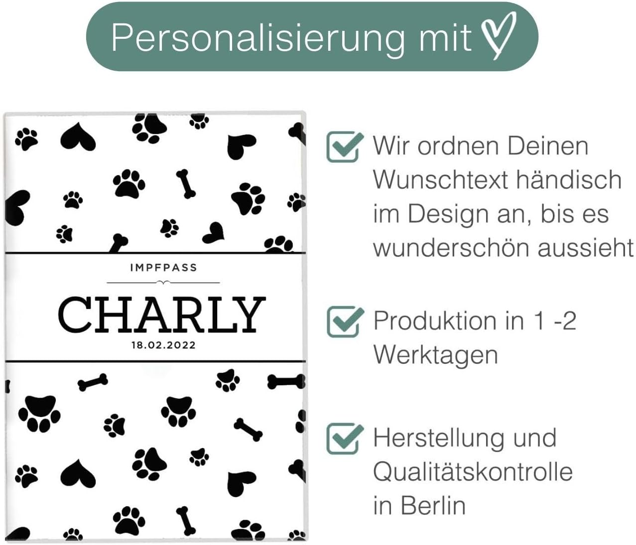 Charly Wilhelm Fell Impfpasshülle für Tiere Mit Namen