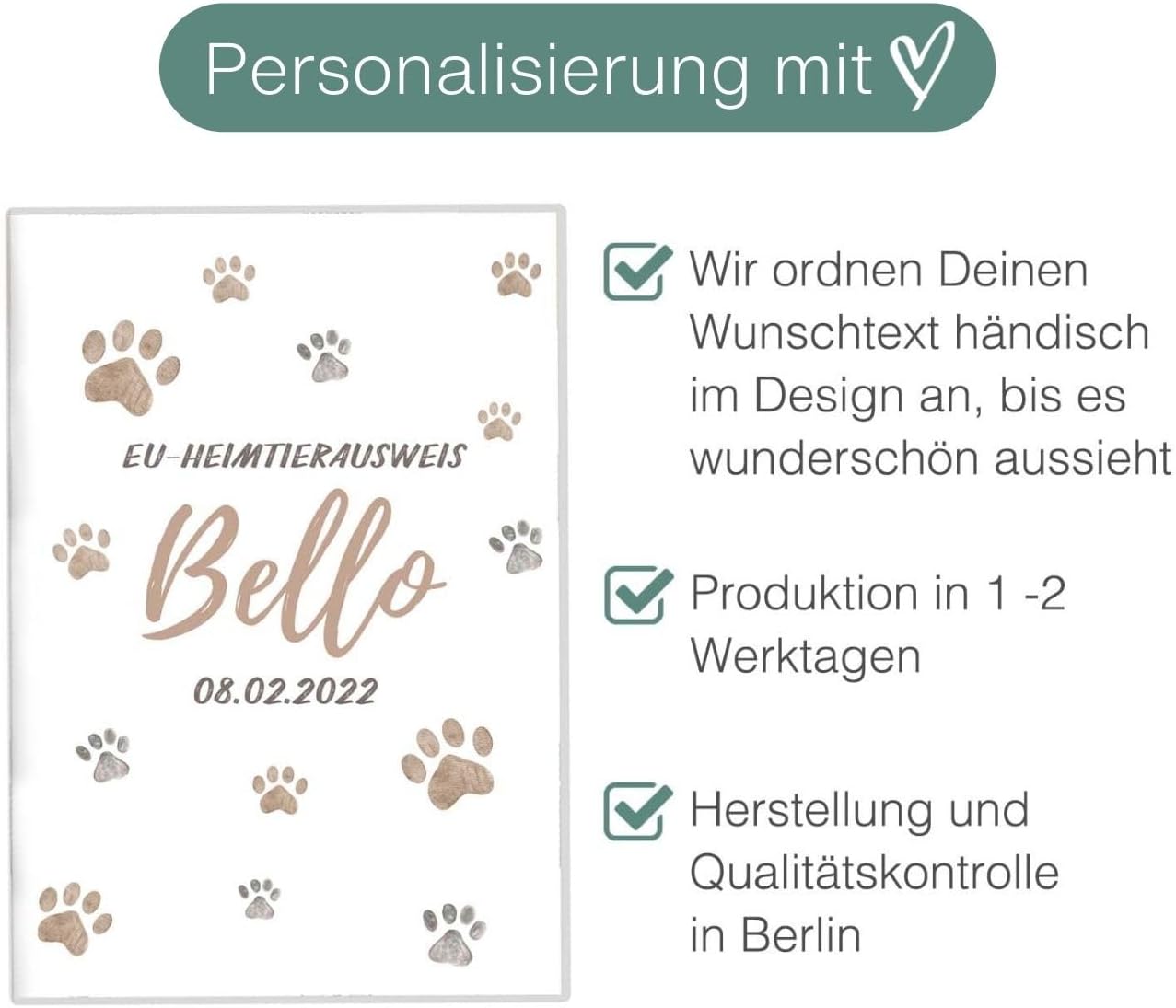 Pfote Beige Wilhelm Fell EU-Heimtierausweis für Tiere Mit Namen