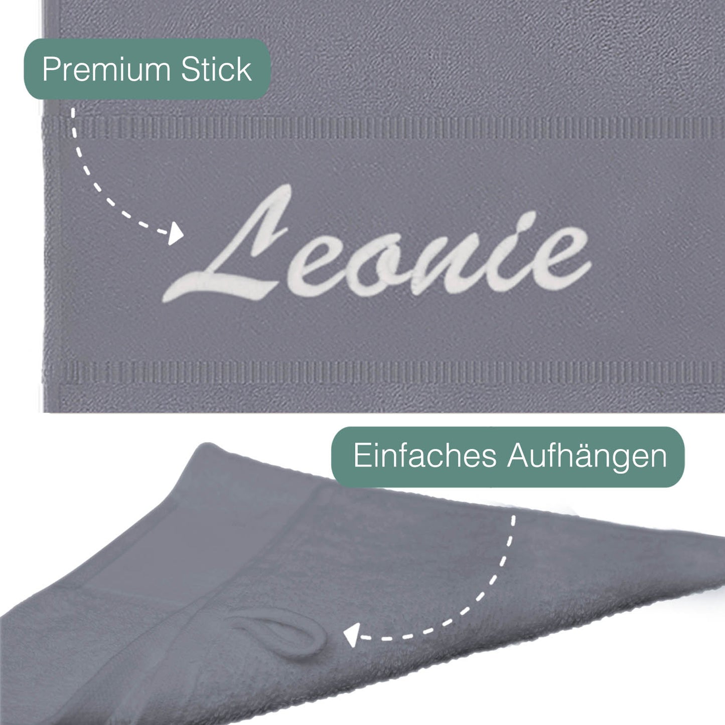 Dunkelgrau Hochwertiges Händehandtuch Bestickt mit Namen