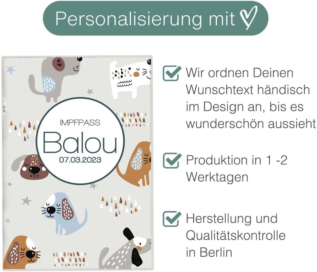 Balou Wilhelm Fell Impfpasshülle für Tiere Mit Namen