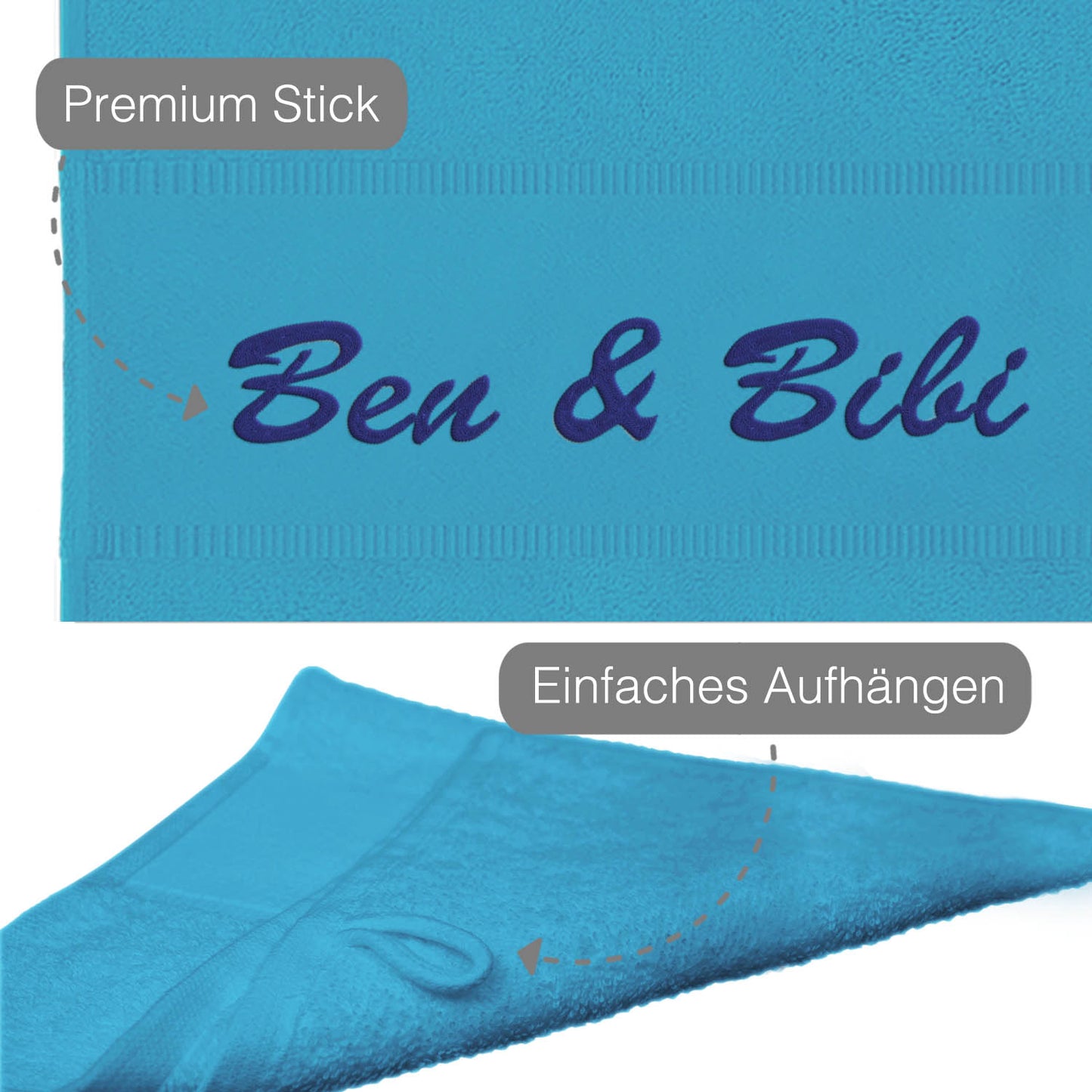 Aquablau Hochwertiges Händehandtuch Bestickt mit Namen