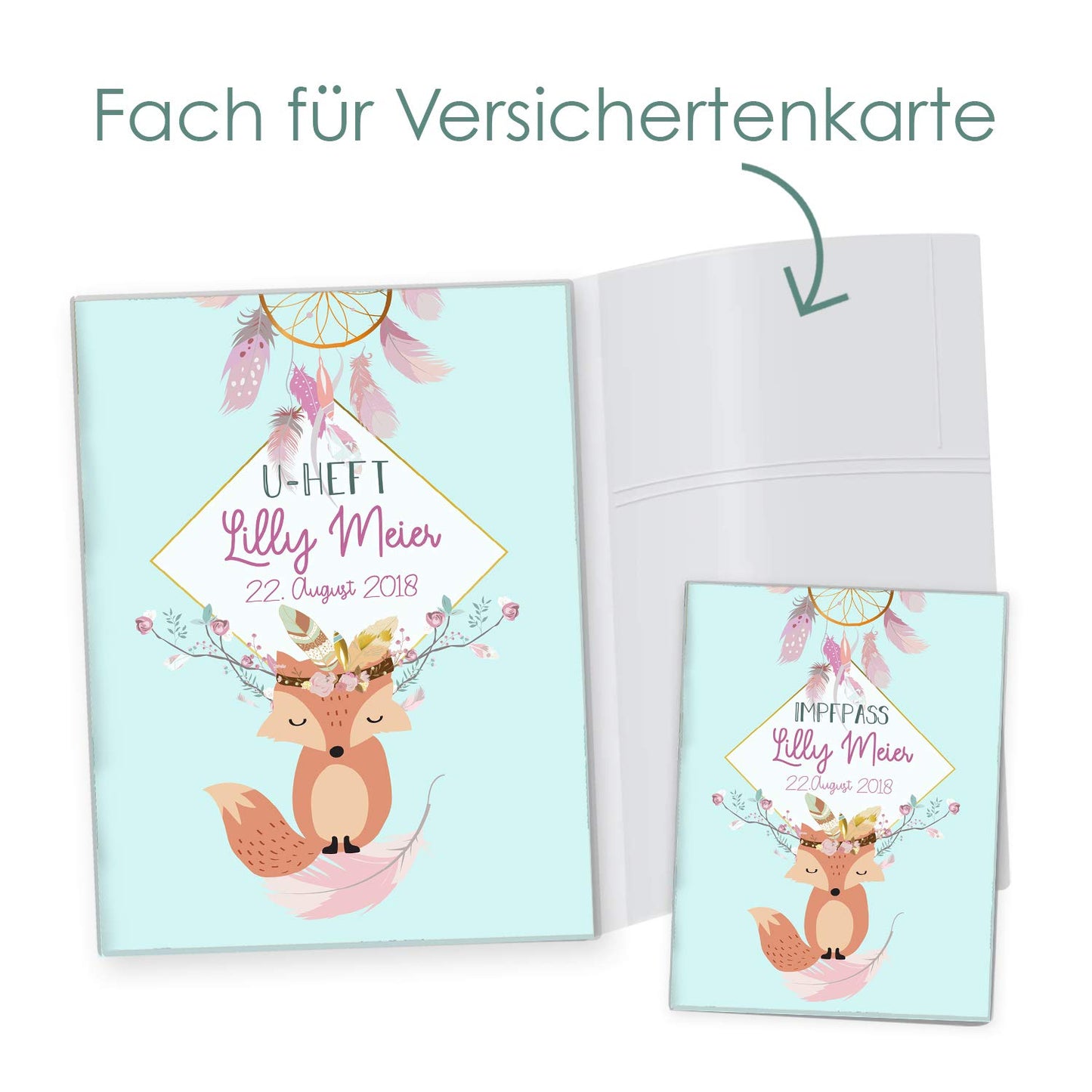 Boho Fuchs Blau U-Heft und Impfpasshülle Mit Personalisierung