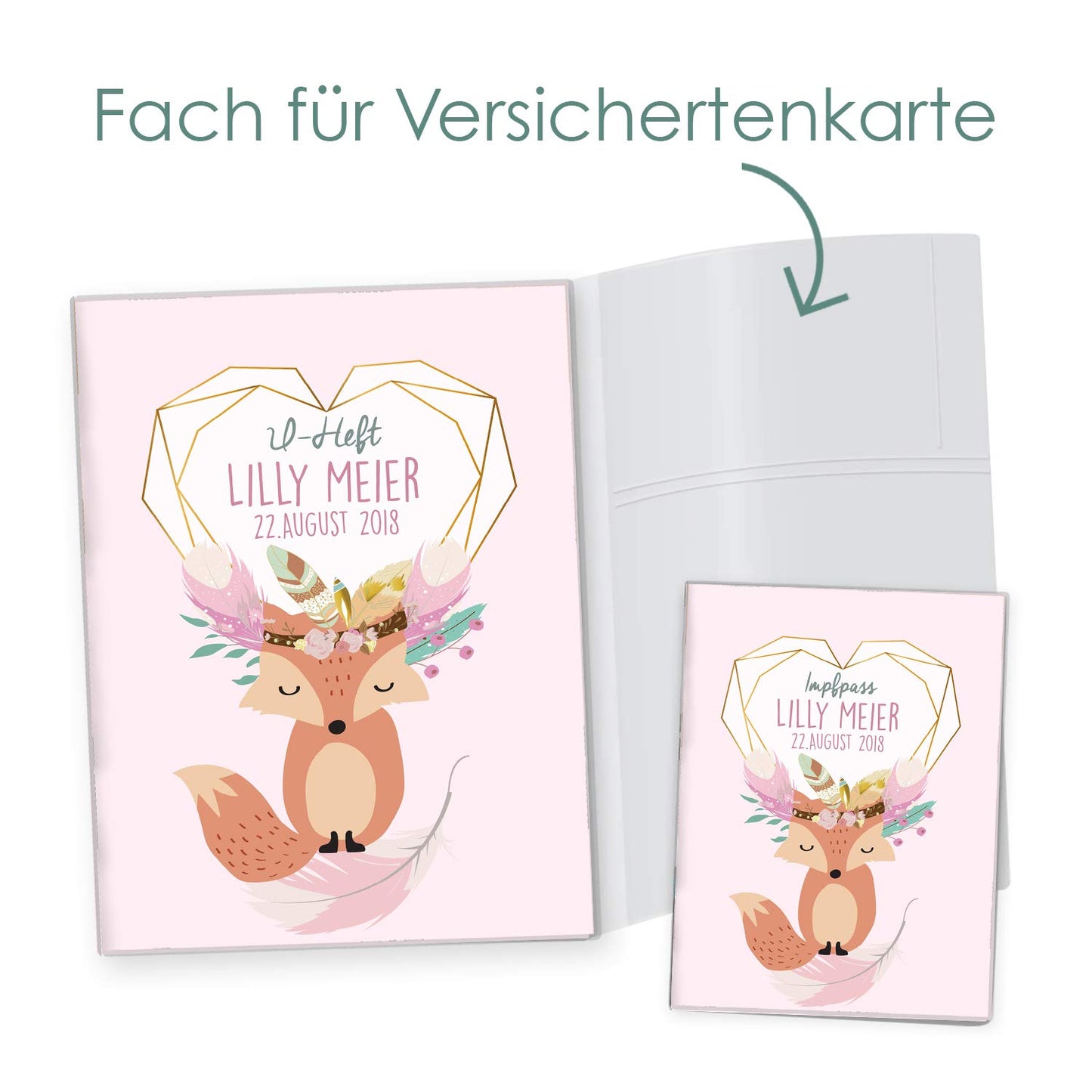 Boho Fuchs Rosa U-Heft und Impfpasshülle Mit Personalisierung
