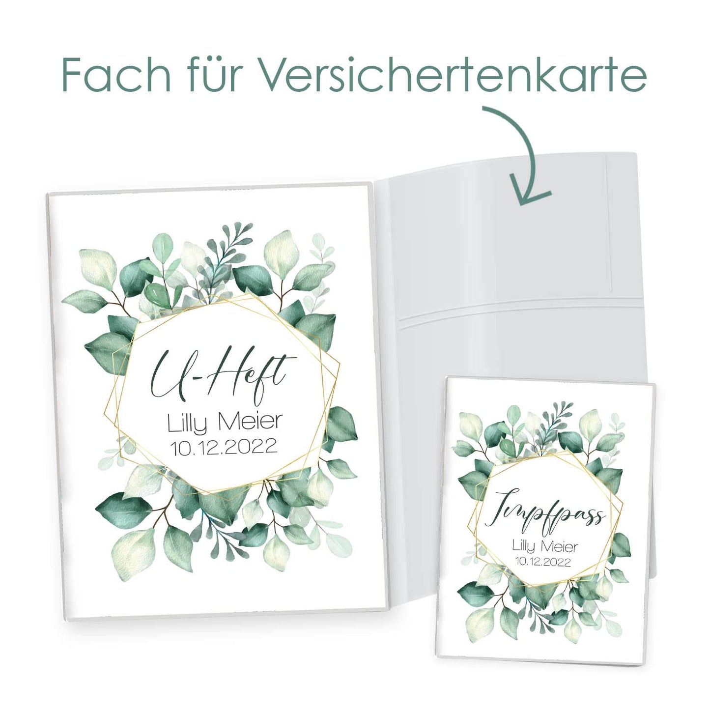 Green Flowers U-Heft und Impfpasshülle Mit Personalisierung