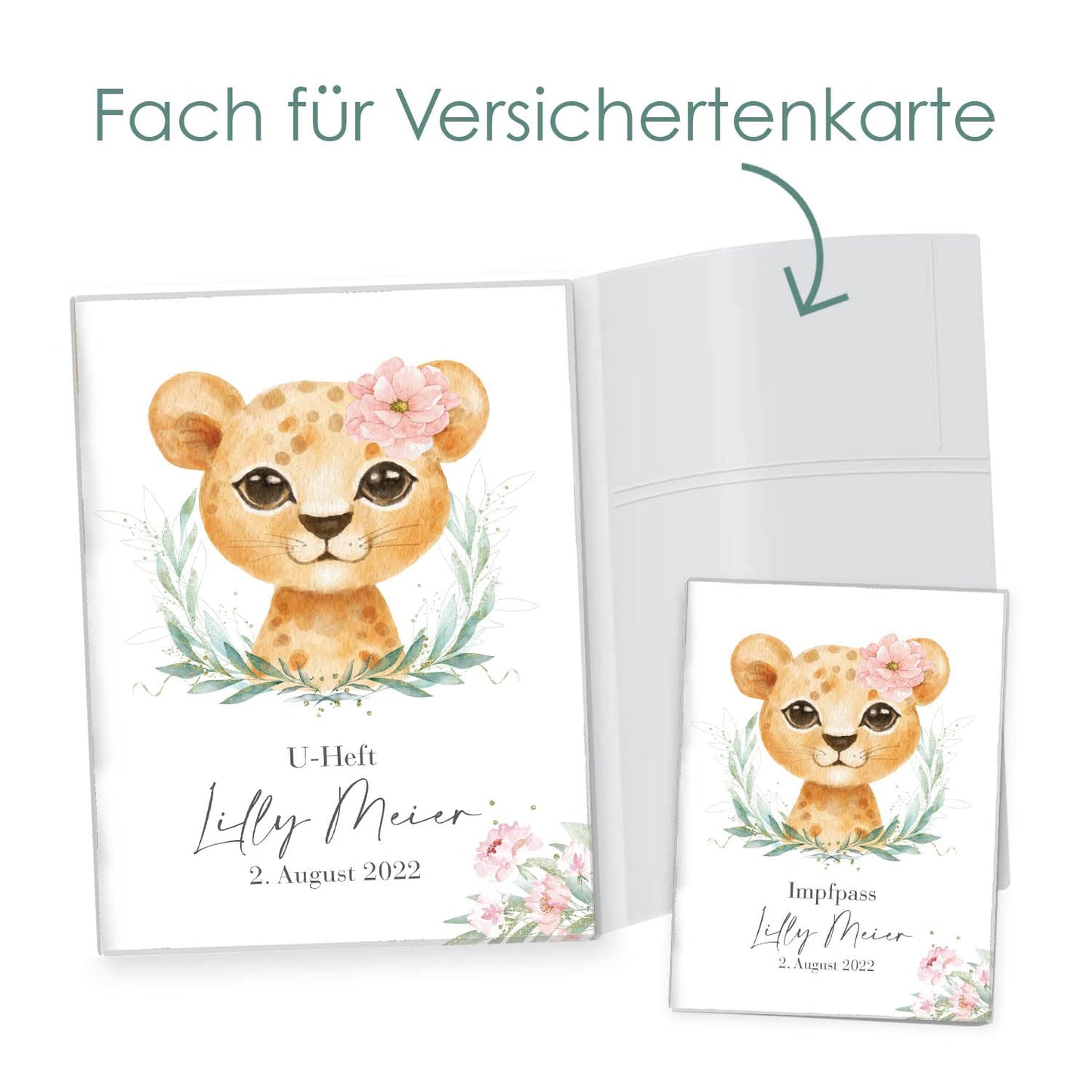 Löwen Mädchen U-Heft und Impfpasshülle Mit Personalisierung