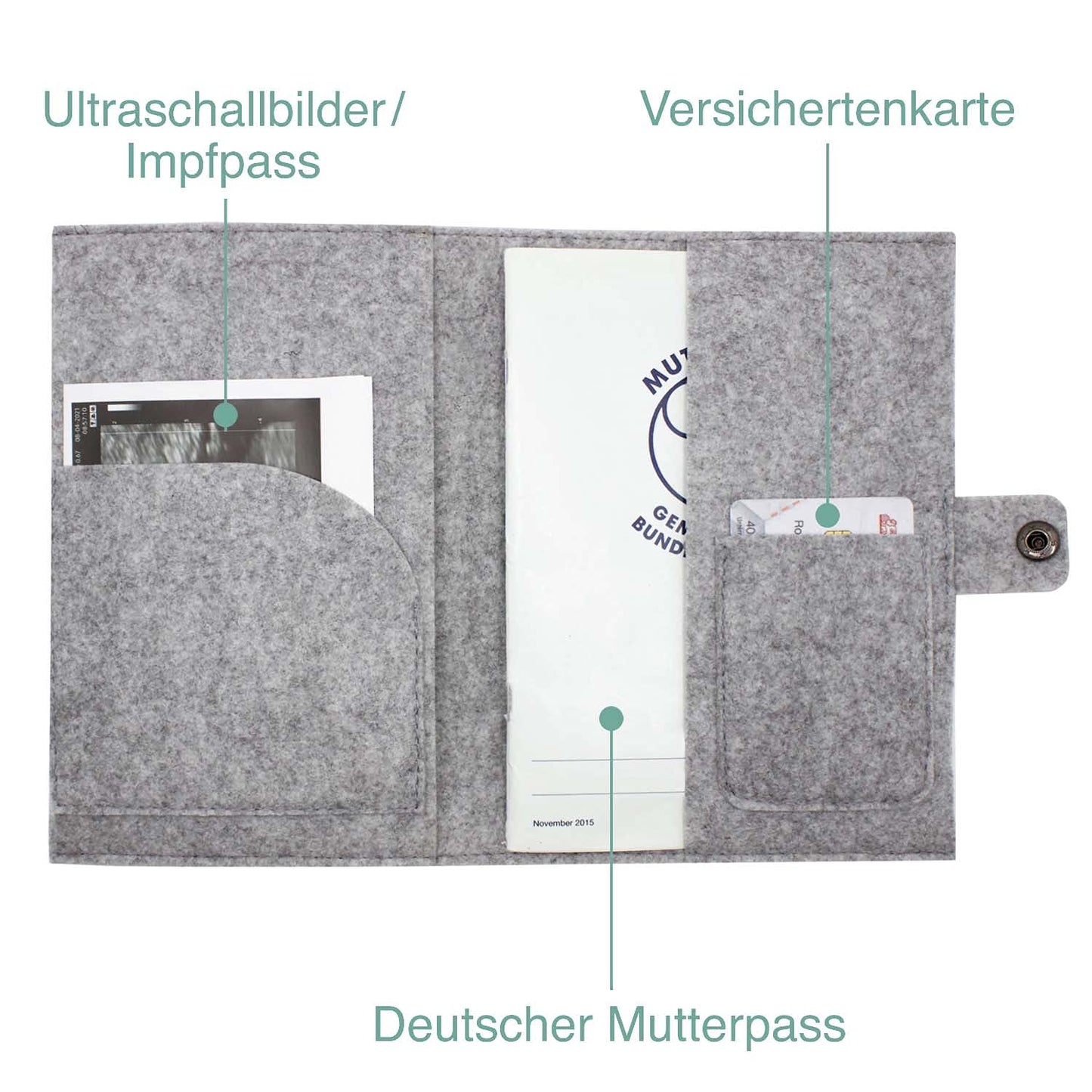 Regenbogen Natural Mutterpasshülle aus Filz Ohne Personalisierung