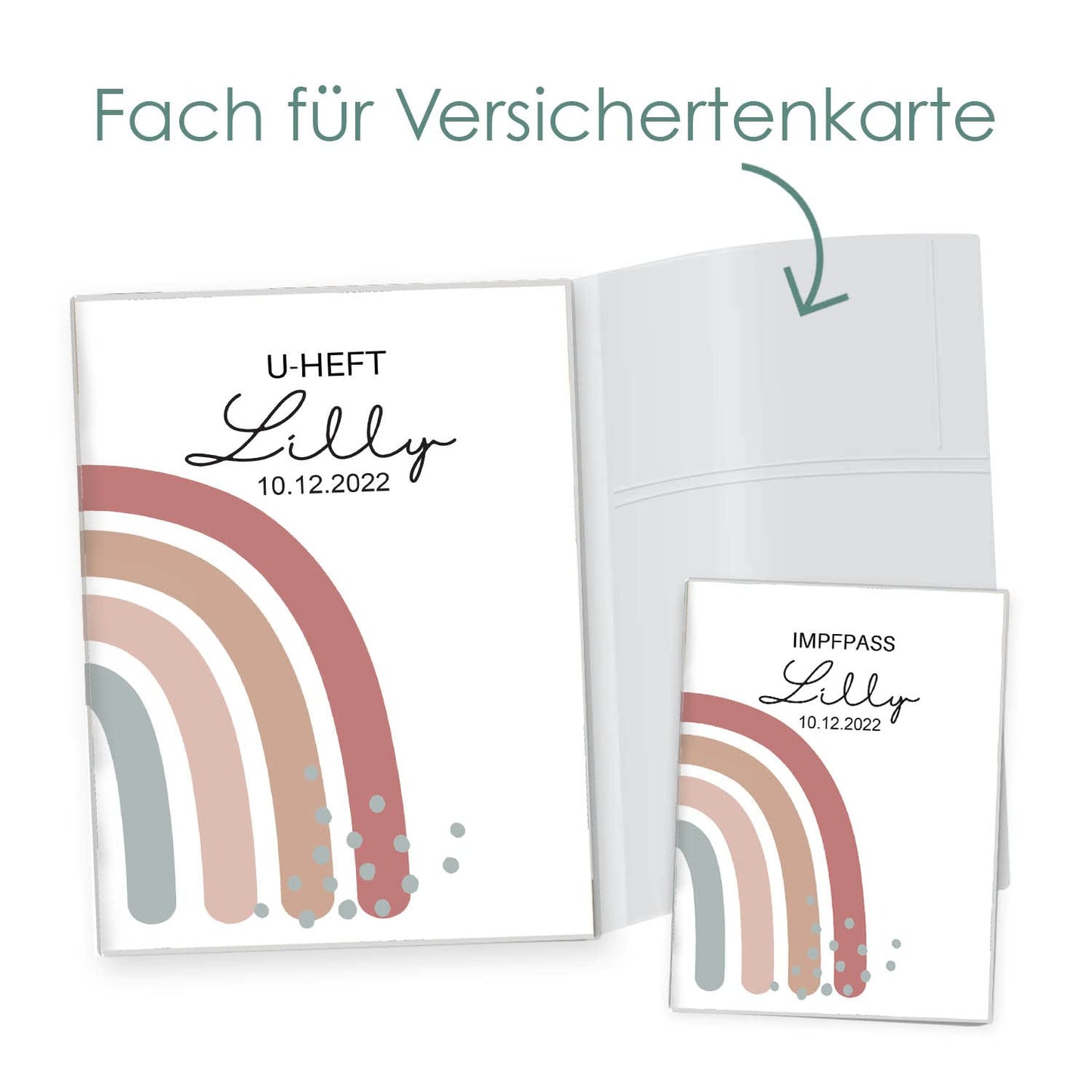 Regenbogen Altrosa U-Heft und Impfpasshülle Mit Personalisierung