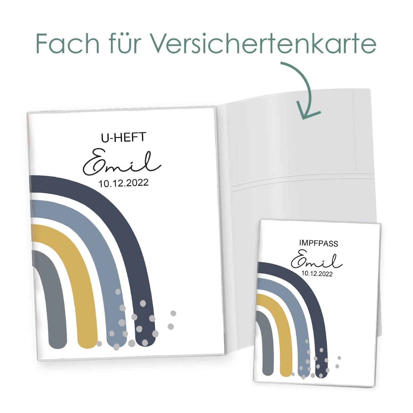 Regenbogen Blau U-Heft und Impfpasshülle Mit Personalisierung