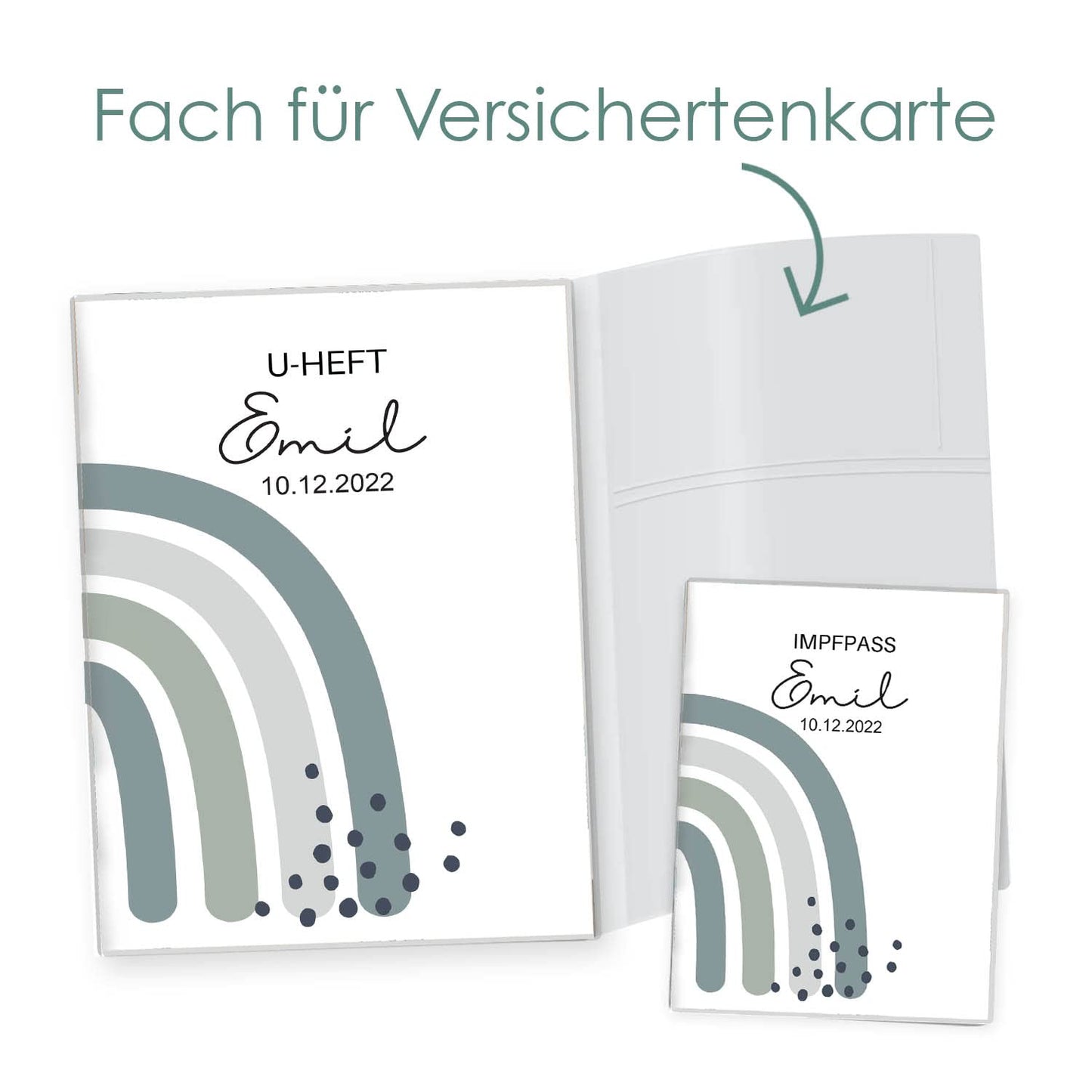 Regenbogen Jadegrün U-Heft und Impfpasshülle Mit Personalisierung
