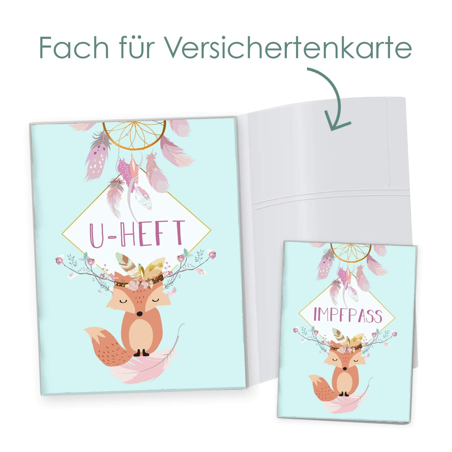 Boho Fuchs Blau U-Heft und Impfpasshülle Ohne Personalisierung