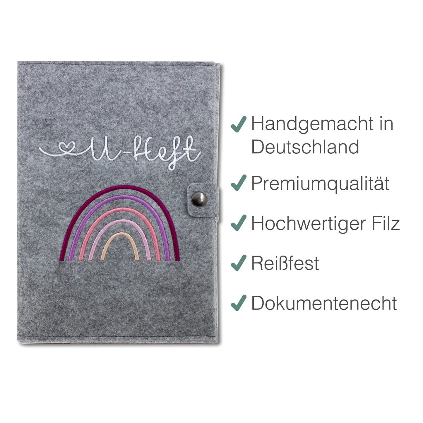 Regenbogen Rosa U-Heft und Impfpasshülle aus Filz Ohne Personalisierung
