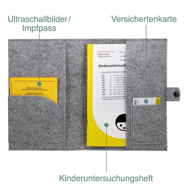 Regenbogen Natural U-Heft und Impfpasshülle aus Filz Ohne Personalisierung
