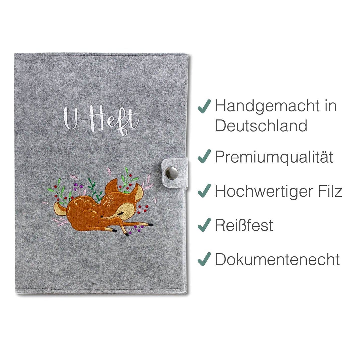 Rehkitz U-Heft und Impfpasshülle aus Filz Ohne Personalisierung