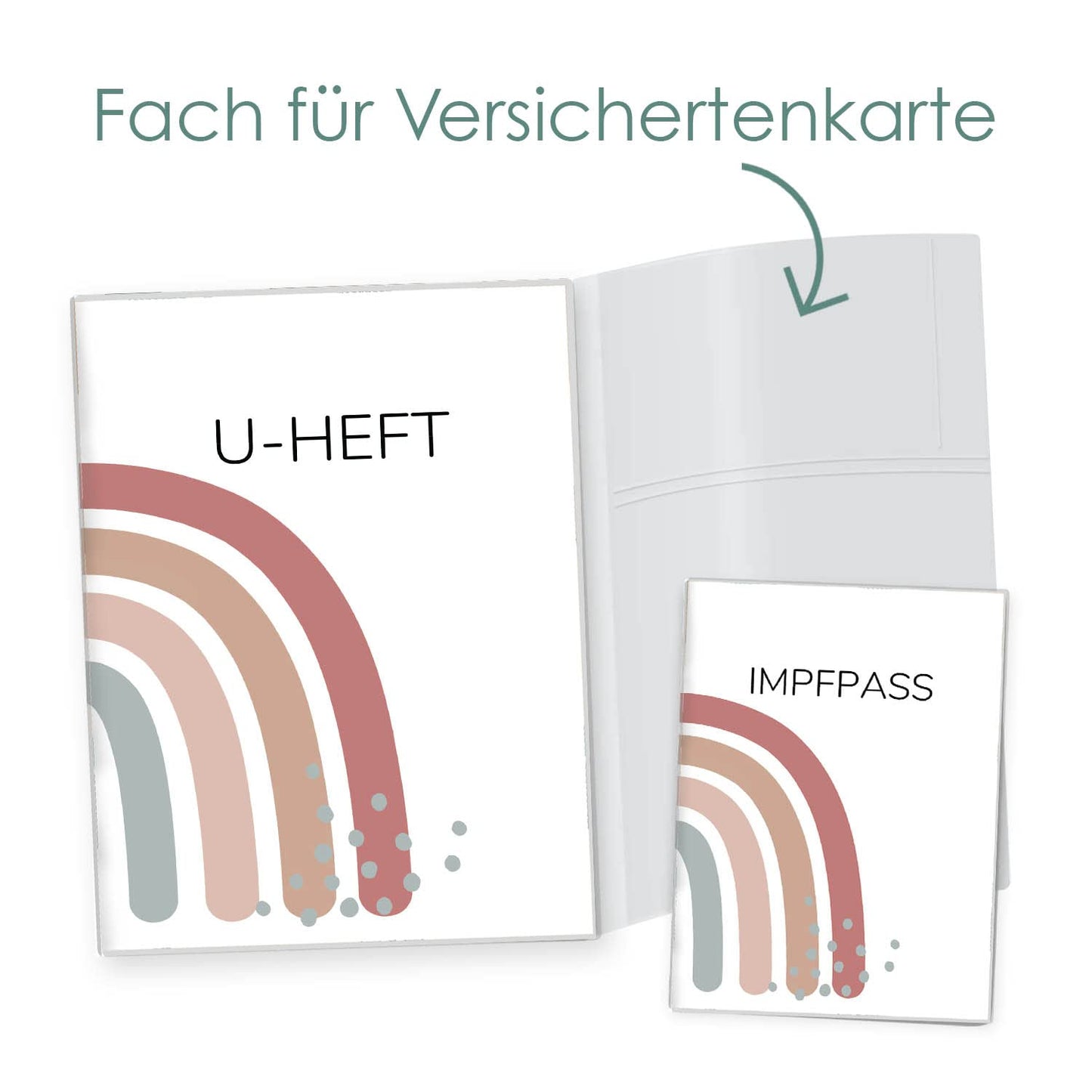 Regenbogen Altrosa U-Heft und Impfpasshülle Ohne Personalisierung