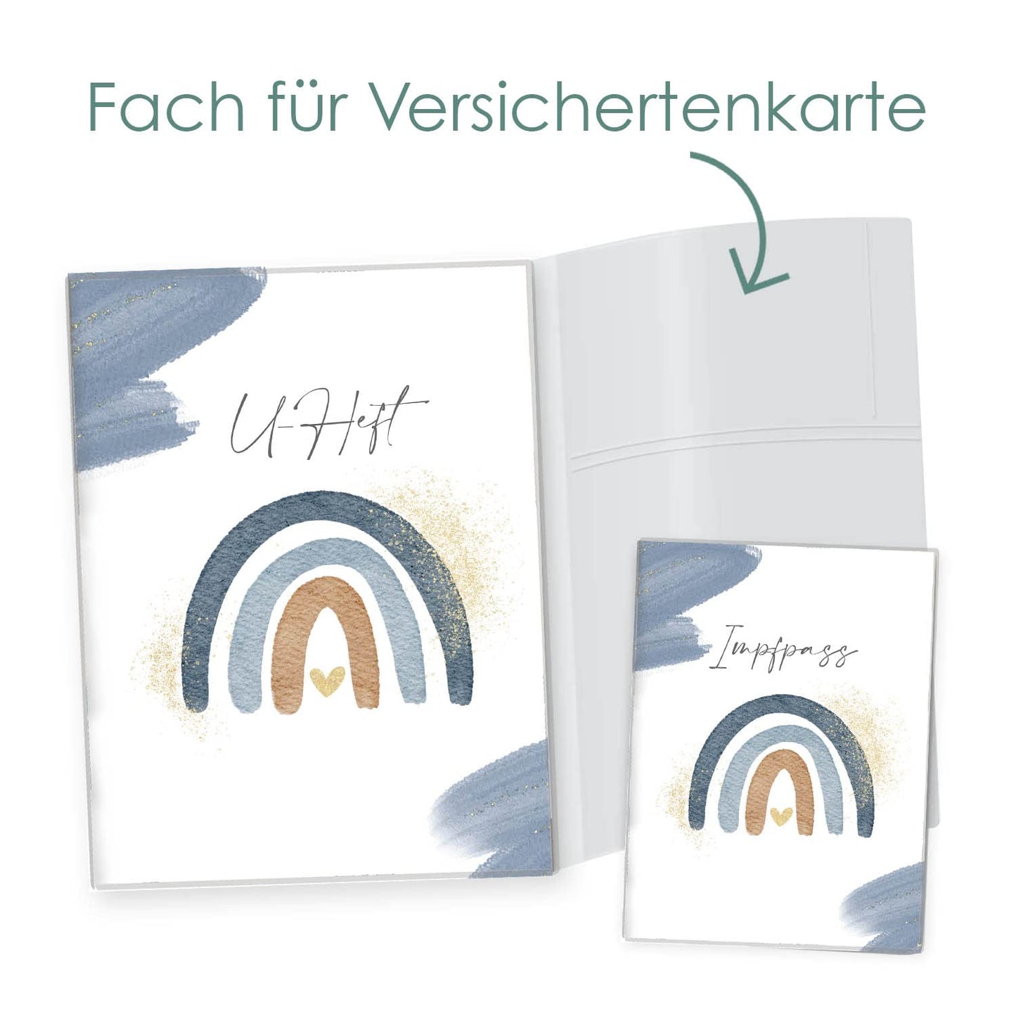 Wasserfarben Blau U-Heft und Impfpasshülle Ohne Personalisierung