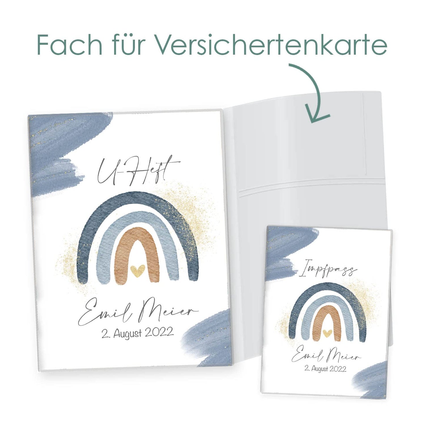 Wasserfarben Blau U-Heft und Impfpasshülle Mit Personalisierung