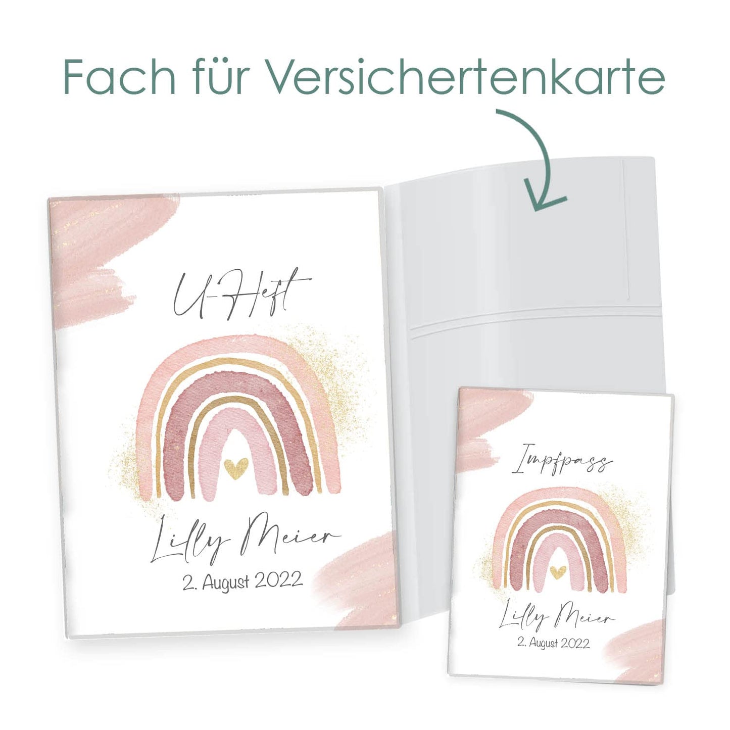 Wasserfarben Rosa U-Heft und Impfpasshülle Mit Personalisierung