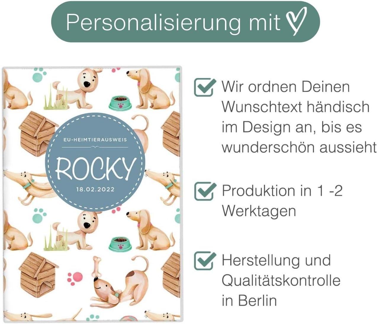 Rocky Wilhelm Fell EU-Heimtierausweis für Tiere Mit Namen