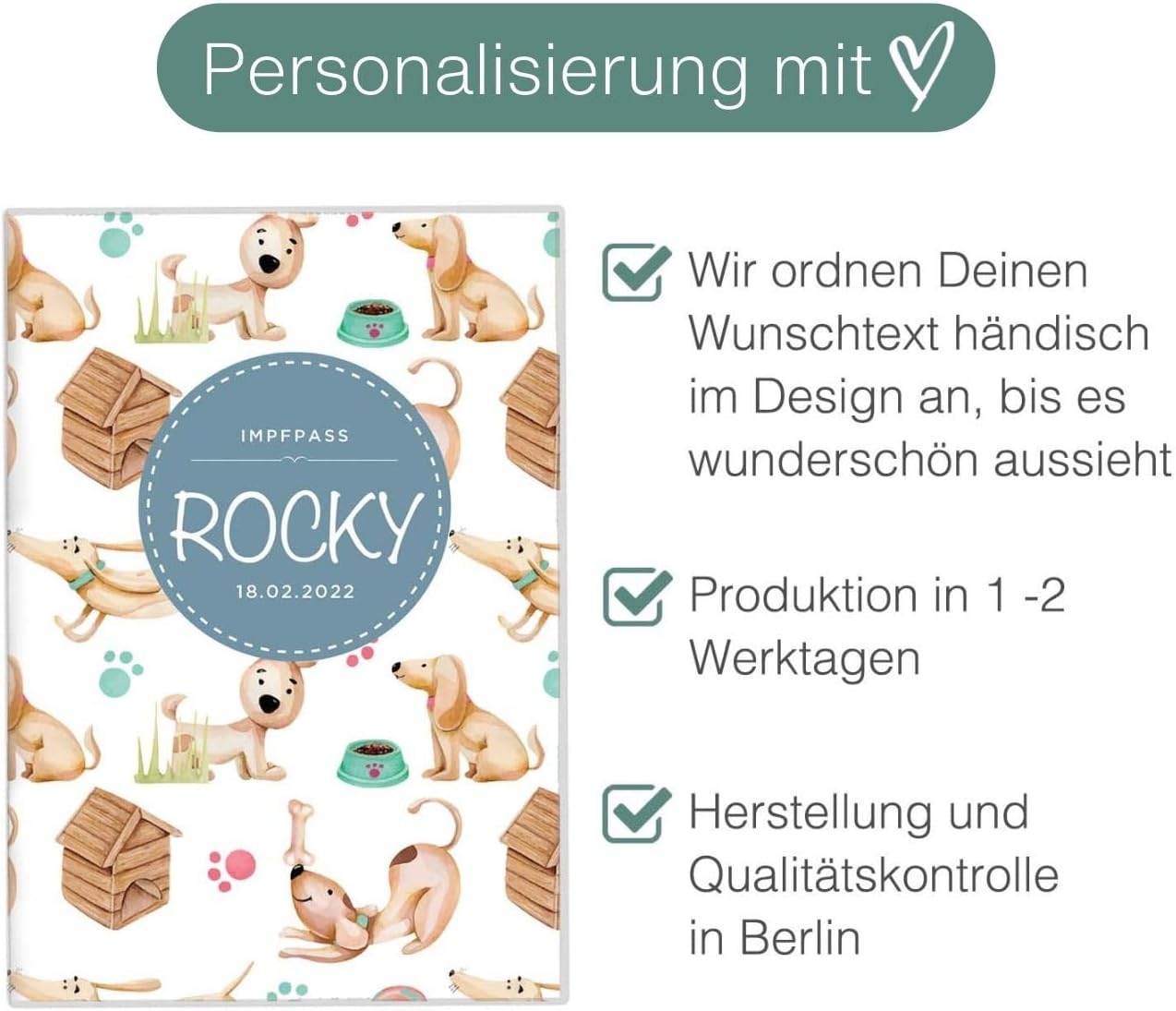 Rocky Wilhelm Fell Impfpasshülle für Tiere Mit Namen